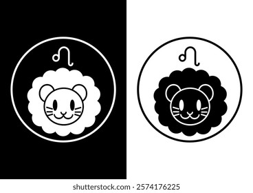 Leo and symbol icon. Vector illustration. Simple black and white design. Icon set.
