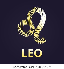 Leo symbols, gold icon with inscription. Horoscope. Vector illustration