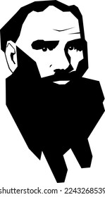 Leo Tolstoy (Lev Nikolayevich Tolstoy), Ruso, 1828 - 1910, escritor y autor, ilustración vectorial estilizada en blanco y negro