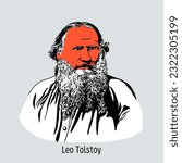 Leo Tolstoy is one of the most famous Russian writers and thinkers, one of the world's greatest romance writers. Hand-drawn vector illustration.