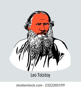 Leo Tolstoy is one of the most famous Russian writers and thinkers, one of the world's greatest romance writers. Hand-drawn vector illustration.