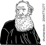 Leo Tolstoy Russian writer Hand draw line art portrait Illustration
