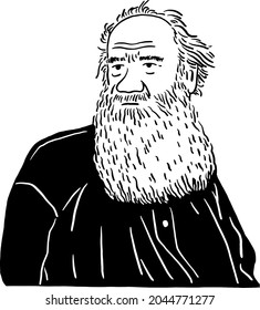 Leo Tolstoy Russian writer Hand draw line art portrait Illustration
