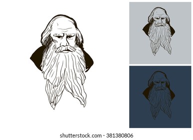 Leo Tolstoy sketch vector portrait. Hand drawn Leo Tolstoy portrait. Line art Leo Tolstoy drawing. Vector Leo Tolstoy pen portrait.