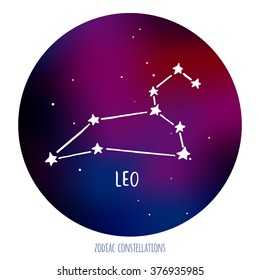 Leo vector sign. Zodiacal constellation made of stars on space background.