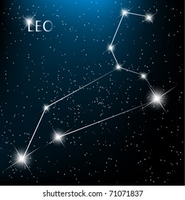 Leo vector Zodiac sign bright stars in cosmos.