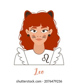 Leo woman horoscope sign. Zodiac sign. Vector illustration