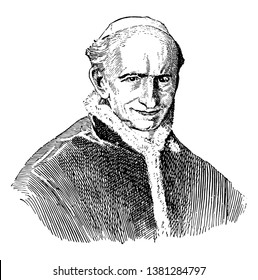 Leo XIII, 1810-1903, he was a pope from 1878 to 1903, vintage line drawing or engraving illustration