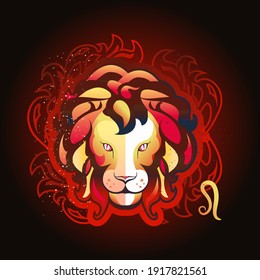 Leo zodiac astrological sign in round shape isolated on white background, in the Gothic style, horoscope with skulls, alchemy and occultism, vector illustration