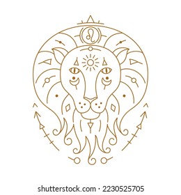 Leo zodiac astrology horoscope stylized sign thin line. Lion symbol of esoteric, zodiacal astrological calendar, horoscope constellation vector illustration