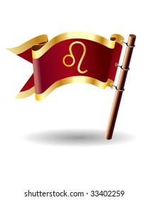 Leo zodiac astrology sign on royal vector flag button for use on websites, in print, or in promotional materials