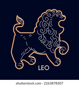 Leo. Zodiac beast on blue background