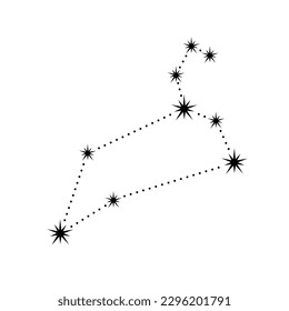 Leo zodiac сonstellation, black silhouette of stars and dots on white. Astrological sign, stencil style. Vector element for illustration of esoteric, divination and fortune telling, mystic design.