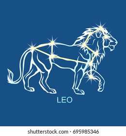 Leo zodiac constellation. Flat vector sign with animal silhouette