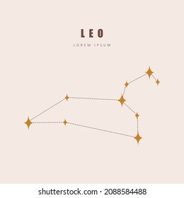 Leo zodiac constellation. Horoscope vector illustration in boho style. Mystery and esoteric. Spiritual tarot poster. Magic occult and astrology card.