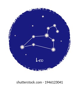 Leo zodiac constellation sign on dark background. Shining stars symbol in the night sky. Vector illustration.