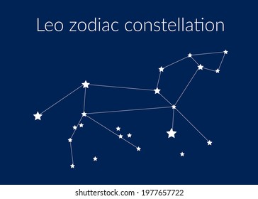 Leo zodiac constellation sign with stars on blue background of cosmic sky. Vector illustration