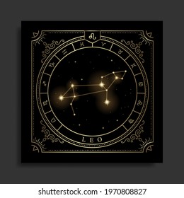 Leo zodiac constellation symbol with modern, esoteric and boho styles. Fit for paranormal, tarot readers and astrologers