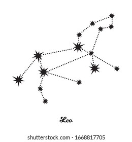 Constelación de Leo Zodiac. Ilustración vectorial en estilo minimalista. El símbolo del horóscopo astrológico. Estrellas negras de fondo blanco. Signo vectorial monocromo