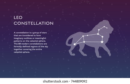 Leo zodiac constellation vector sign with silhouette. Modern poster design with place for text 