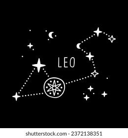 Leo zodiac constellation, white horoscope sign, elegant starry astrology icon. Magical astronomy illustration