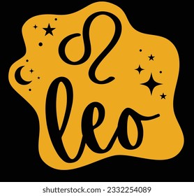 Leo zodiac lettering sign or icon on black background, Astrology icon, horoscope symbol, Vector illustration of leo zodiac 