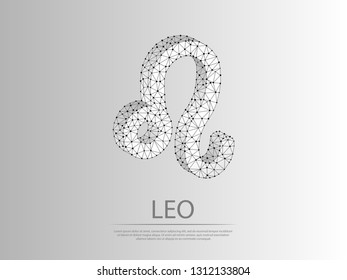 Leo Zodiac low poly abstract illustration consisting of points, lines, and shapes in the form of planets, stars and the universe. Origami Vector digit wireframe concept.