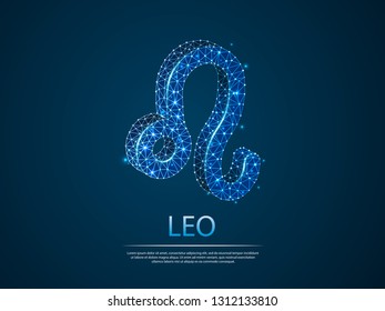 Leo Zodiac low poly abstract illustration consisting of points, lines, and shapes in the form of planets, stars and the universe. Vector digit wireframe concept. business concept