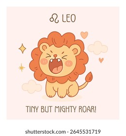 Cartaz do zodíaco de Leo com leão de desenho animado rugido fofo