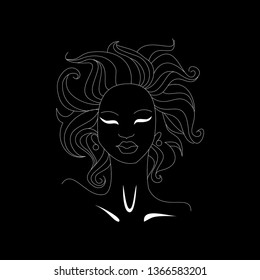 Leo zodiac sign artwork, adult coloring book page, beautiful horoscope symbol girl, vector illustration