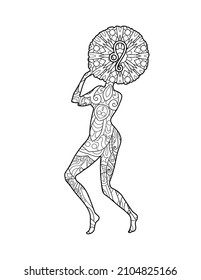 Leo zodiac sign artwork, adult coloring book page, beautiful horoscope symbol girl, vector illustration
