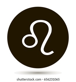 Leo  zodiac sign. Astrological symbol icon in circle. On black background.