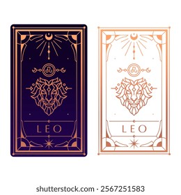 leo zodiac sign astrology cards set , horoscope, tarot, fortune teller. Vintage mystical illustration outline hand drawing, magical esoteric horoscope templates for wall print poster