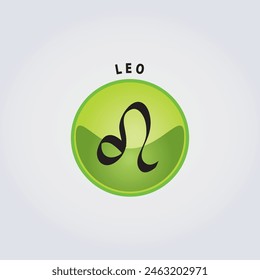 Leo Zodiac Sign Astrology Icon with Name on Light Background, Green Color Button