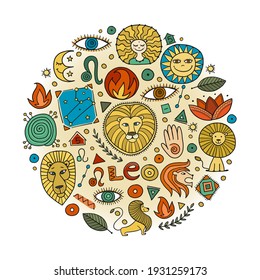 Leo Zodiac Sign. Background with design elements. Vector illustration