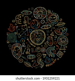 Leo Zodiac Sign. Background with design elements. Vector illustration