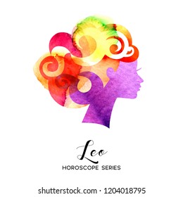 Leo zodiac sign. Beautiful girl silhouette. Vector illustration. Horoscope series