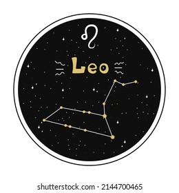 Leo. Zodiac sign and constellation in a circle. Set of zodiac signs in doodle style, hand drawn.
