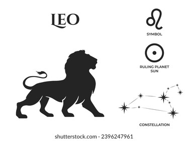 leo zodiac sign, constellation and mars ruling planet symbol. astrology and horoscope vector design elements