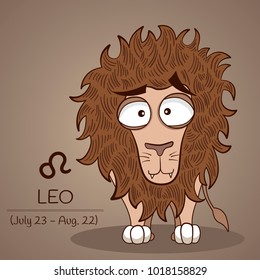 Leo zodiac sign cute cartoon lion character retro vintage stylized in vector EPS10