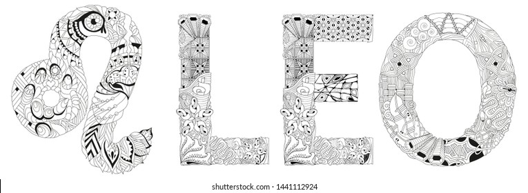 Leo zodiac sign cute cartoon lion character retro zentangle stylized in vector