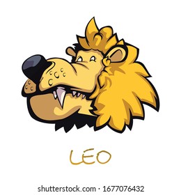 Leo zodiac sign flat cartoon vector illustration. Celestial lion head object. Astrological horoscope fire symbol characteristics, jungle wild animal element. Isolated hand drawn item