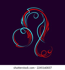Leo Zodiac sign. Floral art illustration. Vintage pinstripes art. For vinyl sticker, painting template, tattoo, apparel, merchandise, border, frame. Vector Eps 10.