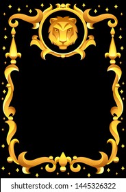 Leo zodiac sign with golden frame. Horoscope symbol. Stylized astrological illustration.
