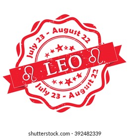Leo - zodiac sign grunge red ribbon, also for print. Contains also the Dates of Birth.