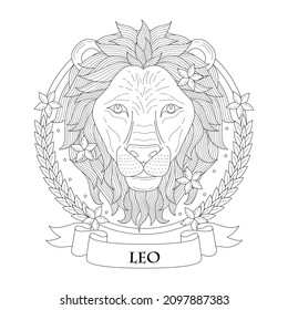 Leo zodiac sign hand drawing or coloring book