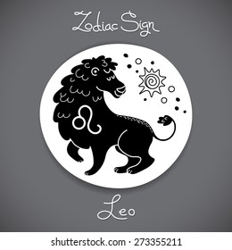 Leo zodiac sign of horoscope circle emblem in cartoon style. Vector illustration.