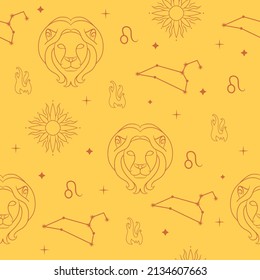 
Leo zodiac sign. Horoscope. Constellation, star, sign, planet and element. Seamless pattern vector design.
yellow background