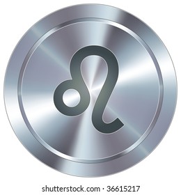 Leo zodiac sign horoscope icon on round stainless steel modern industrial button