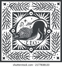 Leo zodiac sign. Horoscope. Illustration for souvenirs and social networks